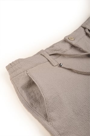 RizzUP Erkek Bej Likralı Gofre Kumaş Beli Lastikli İpli Slim Fit Günlük Pantolon 2600650
