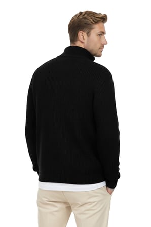 RizzUP Erkek Siyah Yarım Fermuarlı Oversize Kesim Triko Kazak – Yumuşak Dokulu Örgü Kazak 2608511