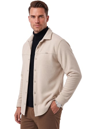 RizzUP Erkek Regular Fit Likralı Krem Kaşe Ceket – Yumuşak Dokulu Çıtçıtlı Cepsiz 2600760