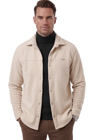 RizzUP Erkek Regular Fit Likralı Krem Kaşe Ceket – Yumuşak Dokulu Çıtçıtlı Cepsiz 2600760