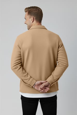 RizzUP Erkek Camel Kadife Fitilli Rahat Kesim Gömlek Yumuşak Dokulu Likralı Kadife Gömlek 2600758