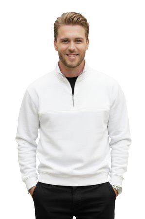 RizzUP Erkek Beyaz Relax Fit İçi Polarlı %100 Pamuk Yarım Fermuarlı Dik Yaka Sweatshirt 2600760