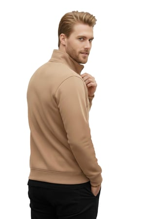 RizzUP Erkek Camel Relax Fit İçi Polarlı %100 Pamuk Yarım Fermuarlı Dik Yaka Sweatshirt 2600760
