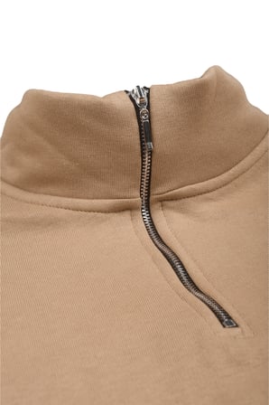 RizzUP Erkek Camel Relax Fit İçi Polarlı %100 Pamuk Yarım Fermuarlı Dik Yaka Sweatshirt 2600760