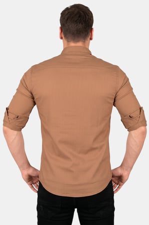 RizzUP Camel Dar Kesim Likralı Spor Gömlek – Büyük Beden Seçenekli Pamuklu Erkek Gömlek 2300421