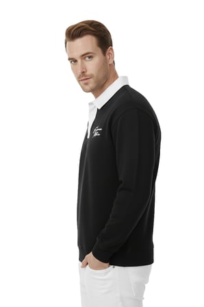 RizzUP Erkek Siyah Relax Fit İçi Polarlı Polo Yaka Sweatshirt – Pamuklu Kalın Sweatshirt 2600762