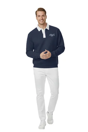 RizzUP Erkek Lacivert Relax Fit İçi Polarlı Polo Yaka Sweatshirt – Pamuklu Kalın Sweatshirt 2600762