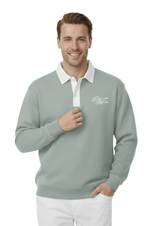 RizzUP Erkek Mint Yeşili Relax Fit İçi Polarlı Polo Yaka Sweatshirt – Pamuklu Kalın Sweatshirt 2600762