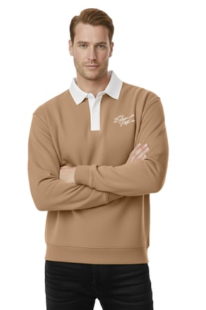 RizzUP Erkek Camel Relax Fit İçi Polarlı Polo Yaka Sweatshirt – Pamuklu Kalın Sweatshirt 2600762