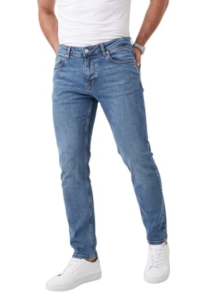 RizzUP Erkek Slim Fit %98 Pamuk Likralı Taşlanmış Mavi Jean – Esnek Dar Paça Kot Pantolon 2608303