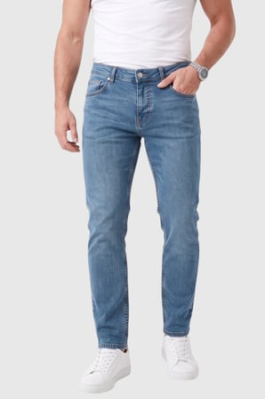 RizzUP Erkek Slim Fit %98 Pamuk Likralı Taşlanmış Mavi Jean – Esnek Dar Paça Kot Pantolon 2608303