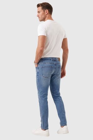 RizzUP Erkek Slim Fit %98 Pamuk Likralı Taşlanmış Mavi Jean – Esnek Dar Paça Kot Pantolon 2608303