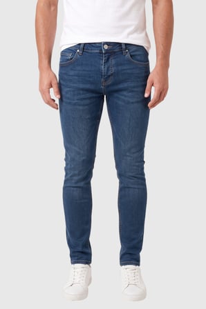 RizzUP Erkek Slim Fit %98 Pamuk Likralı Taşlanmış Lacivert Jean – Esnek Dar Paça Kot Pantolon 2608303