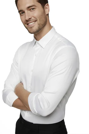 RizzUP Beyaz Slim Fit Erkek Gömlek Kolay Ütülenen Nefes Alan Kumaş, Dört Mevsim Şıklık 2608515