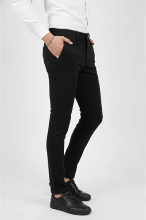RizzUP Erkek Siyah Modern Fit Likralı Kumaş Pantolon Günlük & Ofis Kullanımı 2602020