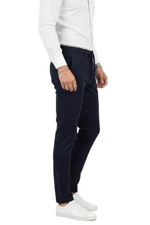 RizzUP Erkek Lacivert Likralı Beli Lastikli & İpli Dar Kesim Şık Kumaş Pantolon 2600572