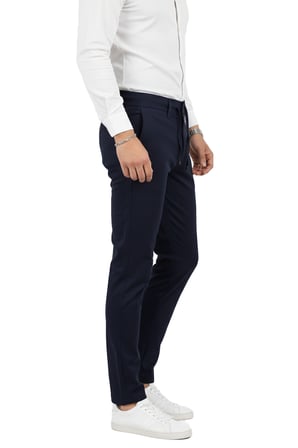 RizzUP Erkek Lacivert Likralı Beli Lastikli & İpli Dar Kesim Şık Kumaş Pantolon 2600572