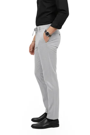 RizzUP Erkek Gri Likralı Beli Lastikli & İpli Dar Kesim Şık Kumaş Pantolon 2600572