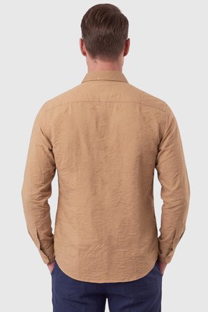 RizzUP Erkek Camel Rahat Kesim Kırışık Dokulu Ütü Gerektirmeyen Yazlık Gömlek 2602608