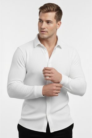 RizzUP Beyaz Slim Fit Örme Kumaş Likralı Erkek Gömlek – Nefes Alan Esnek ve Modern Tasarım 2602604