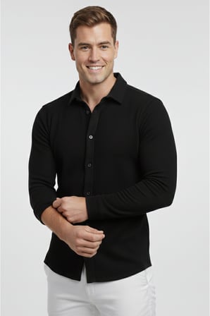 RizzUP Siyah Slim Fit Örme Kumaş Likralı Erkek Gömlek – Nefes Alan Esnek ve Modern Tasarım 2602604