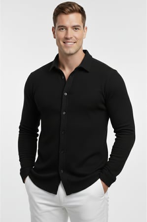 RizzUP Siyah Slim Fit Örme Kumaş Likralı Erkek Gömlek – Nefes Alan Esnek ve Modern Tasarım 2602604