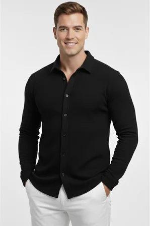 RizzUP Siyah Slim Fit Örme Kumaş Likralı Erkek Gömlek – Nefes Alan Esnek ve Modern Tasarım 2602604