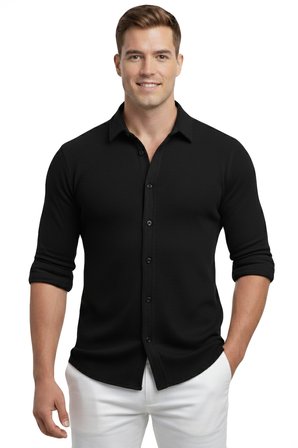 RizzUP Siyah Slim Fit Örme Kumaş Likralı Erkek Gömlek – Nefes Alan Esnek ve Modern Tasarım 2602604