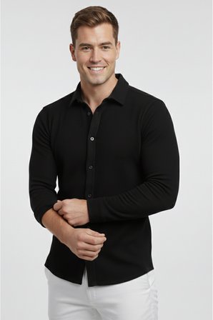 RizzUP Siyah Slim Fit Örme Kumaş Likralı Erkek Gömlek – Nefes Alan Esnek ve Modern Tasarım 2602604