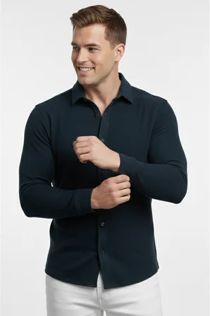RizzUP Lacivert Slim Fit Örme Kumaş Likralı Erkek Gömlek – Nefes Alan Esnek ve Modern Tasarım 2602604