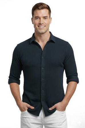 RizzUP Lacivert Slim Fit Örme Kumaş Likralı Erkek Gömlek – Nefes Alan Esnek ve Modern Tasarım 2602604