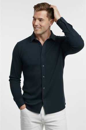 RizzUP Lacivert Slim Fit Örme Kumaş Likralı Erkek Gömlek – Nefes Alan Esnek ve Modern Tasarım 2602604