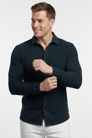 RizzUP Lacivert Slim Fit Örme Kumaş Likralı Erkek Gömlek – Nefes Alan Esnek ve Modern Tasarım 2602604