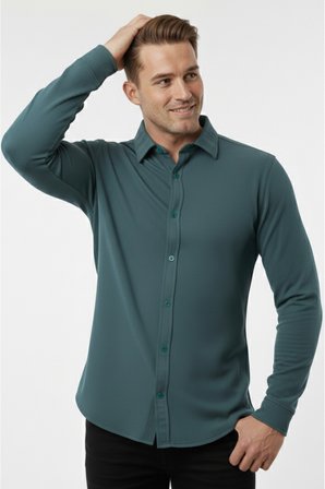 RizzUP Yeşil Slim Fit Örme Kumaş Likralı Erkek Gömlek – Nefes Alan Esnek ve Modern Tasarım 2602604