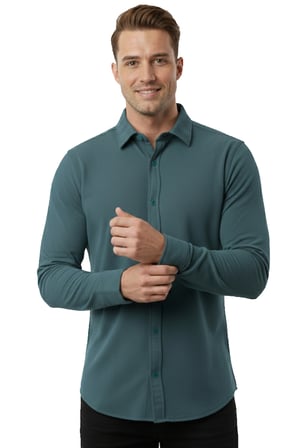 RizzUP Yeşil Slim Fit Örme Kumaş Likralı Erkek Gömlek – Nefes Alan Esnek ve Modern Tasarım 2602604