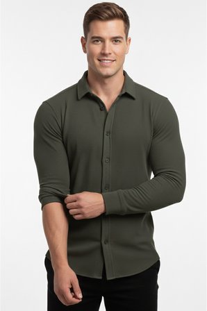 RizzUP Haki Slim Fit Örme Kumaş Likralı Erkek Gömlek – Nefes Alan Esnek ve Modern Tasarım 2602604