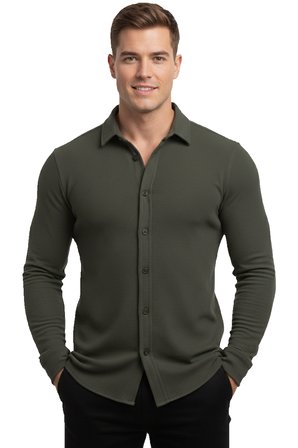 RizzUP Haki Slim Fit Örme Kumaş Likralı Erkek Gömlek – Nefes Alan Esnek ve Modern Tasarım 2602604