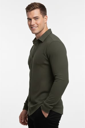 RizzUP Haki Slim Fit Örme Kumaş Likralı Erkek Gömlek – Nefes Alan Esnek ve Modern Tasarım 2602604