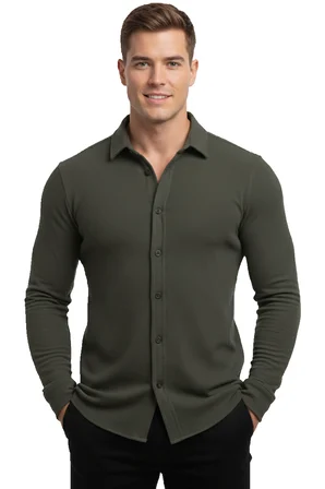 RizzUP Haki Slim Fit Örme Kumaş Likralı Erkek Gömlek – Nefes Alan Esnek ve Modern Tasarım 2602604