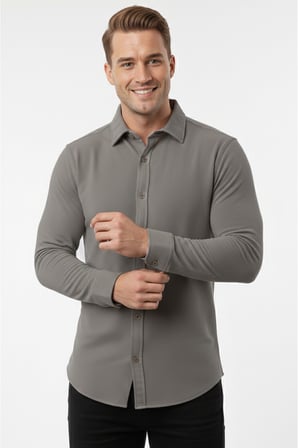 RizzUP Toprak Slim Fit Örme Kumaş Likralı Erkek Gömlek – Nefes Alan Esnek ve Modern Tasarım 2602604