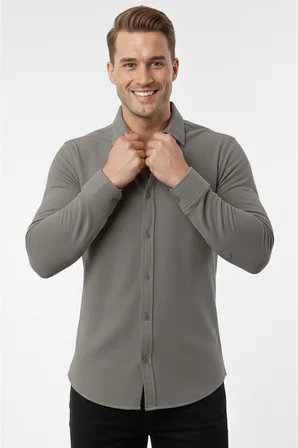 RizzUP Toprak Slim Fit Örme Kumaş Likralı Erkek Gömlek – Nefes Alan Esnek ve Modern Tasarım 2602604