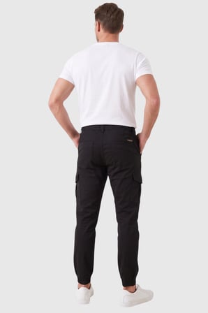RizzUP Erkek Slim Fit Likralı Siyah Kargo Cepli Jogger Pantolon – İpli Bel Lastikli Paça 2600589