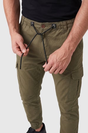 RizzUP Erkek Slim Fit Likralı Haki Kargo Cepli Jogger Pantolon – İpli Bel Lastikli Paça 2600589