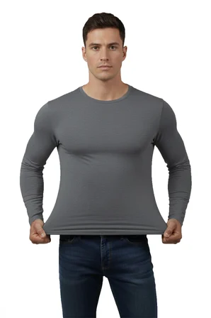 RizzUP Antrasit Dar Kalıp Likralı %90 Pamuk Erkek Sweatshirt – Vücuda Oturan İnce Penye Sweat 2300423
