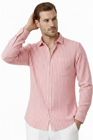 RizzUP Kırmızı Slim Fit %100 Pamuk Çizgili Erkek Gömlek – Cepli Yazlık Yeni Sezon Gömlek 2602627