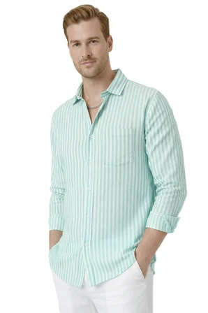 RizzUP Yeşil Slim Fit %100 Pamuk Çizgili Erkek Gömlek – Cepli Yazlık Yeni Sezon Gömlek 2602627