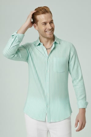 RizzUP Yeşil Slim Fit %100 Pamuk Çizgili Erkek Gömlek – Cepli Yazlık Yeni Sezon Gömlek 2602627