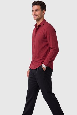RizzUP Erkek Bordo Kırışmayan Gömlek Rahat Kesim %97 Pamuk Likralı Nakışlı 2602631