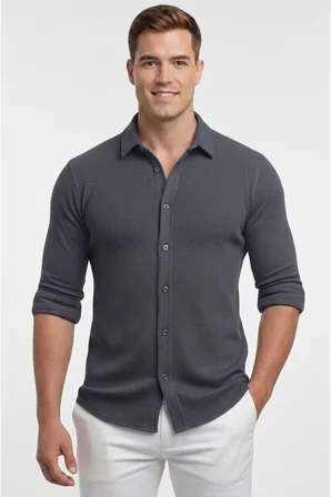 RizzUP Füme Slim Fit Örme Kumaş Likralı Erkek Gömlek – Nefes Alan Esnek ve Modern Tasarım 2602604