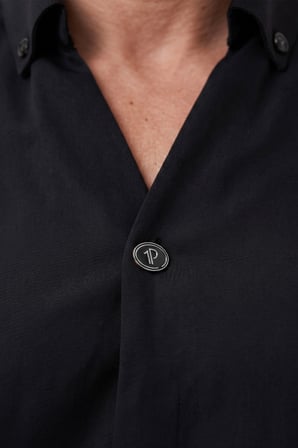 RizzUP Siyah Slim Fit Kolay Ütülenebilir Açık Dik Yaka Likralı Erkek Gömlek 2602615